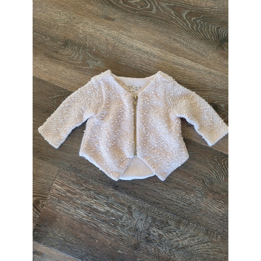 Magnolia Baby Cardigan Sweater Knit‎ Zip Front Neutral Baby Girl 9 months #9